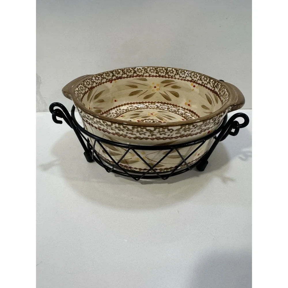 3 Pcs Temptations Old World 1 Qt Serving Bowl, Rack, & Trivet Vintage TT15